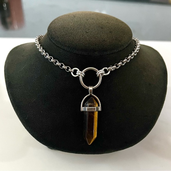 🔴 Handmade golden tiger eye bullet on stainless steel chain necklace - Picture 7 of 9